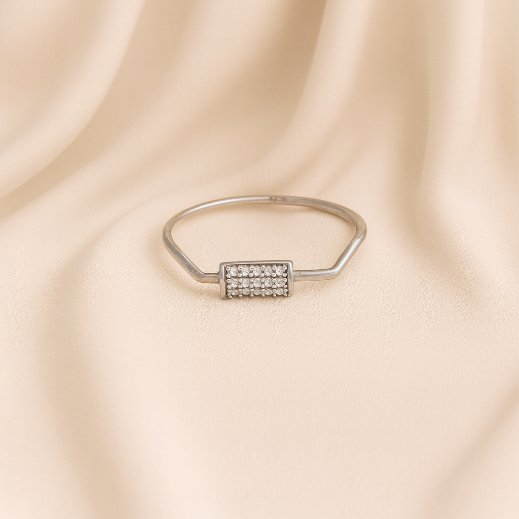 Silver Zircon Rectangle Finger Ring