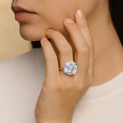 Silver Zircon Cluster Finger Ring