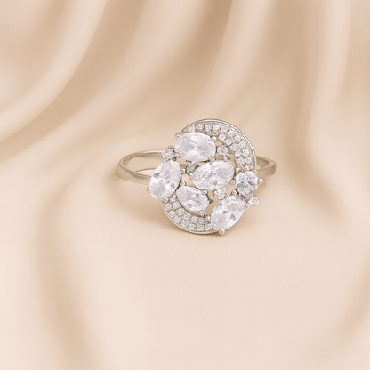 Silver Zircon Cluster Finger Ring