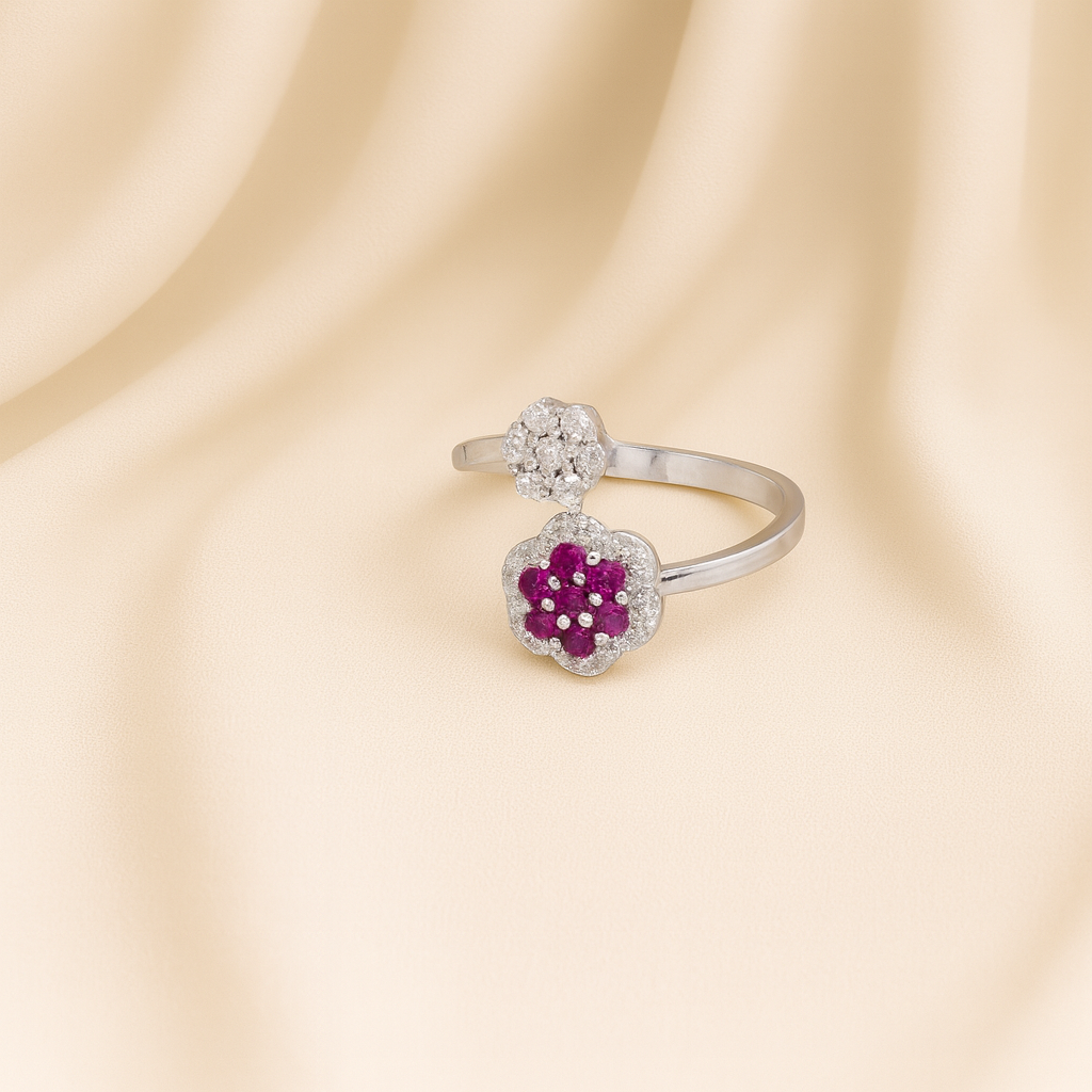 Dual Flower Silver Finger Ring