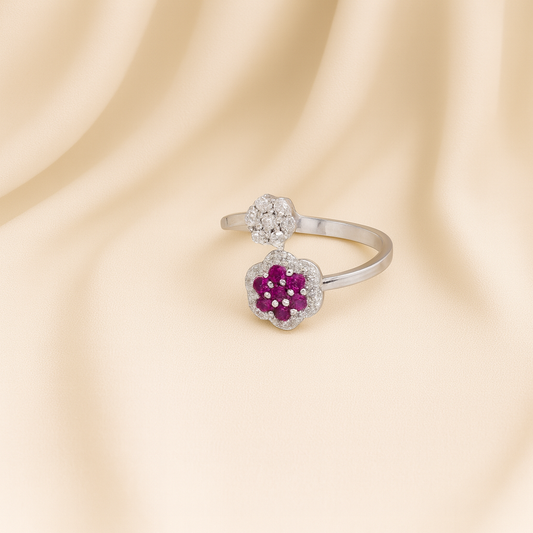 Dual Flower Silver Finger Ring