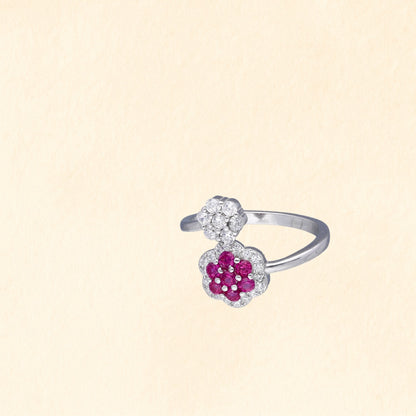 Dual Flower Silver Finger Ring