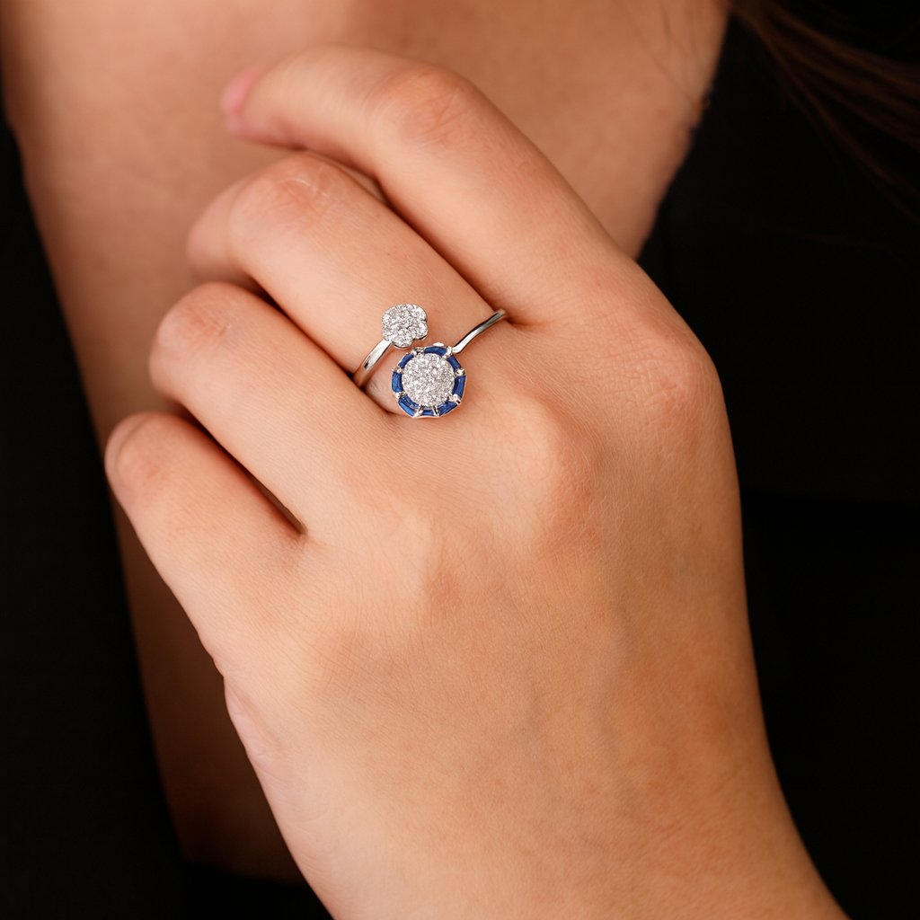 Blue Octagon Silver Finger Ring