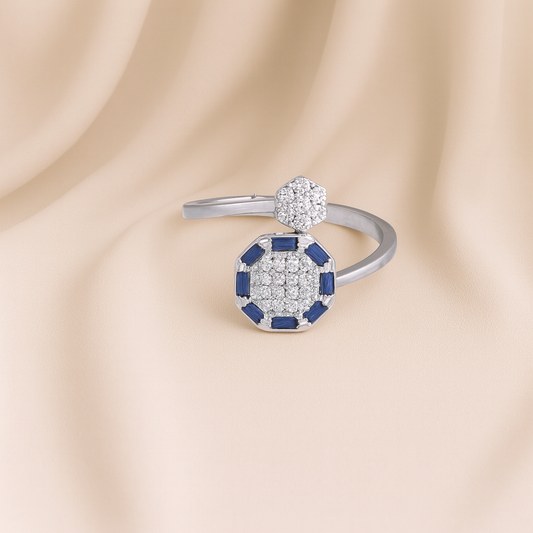 Blue Octagon Silver Finger Ring