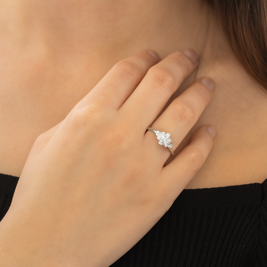 Silver Floral Zircon Finger Ring