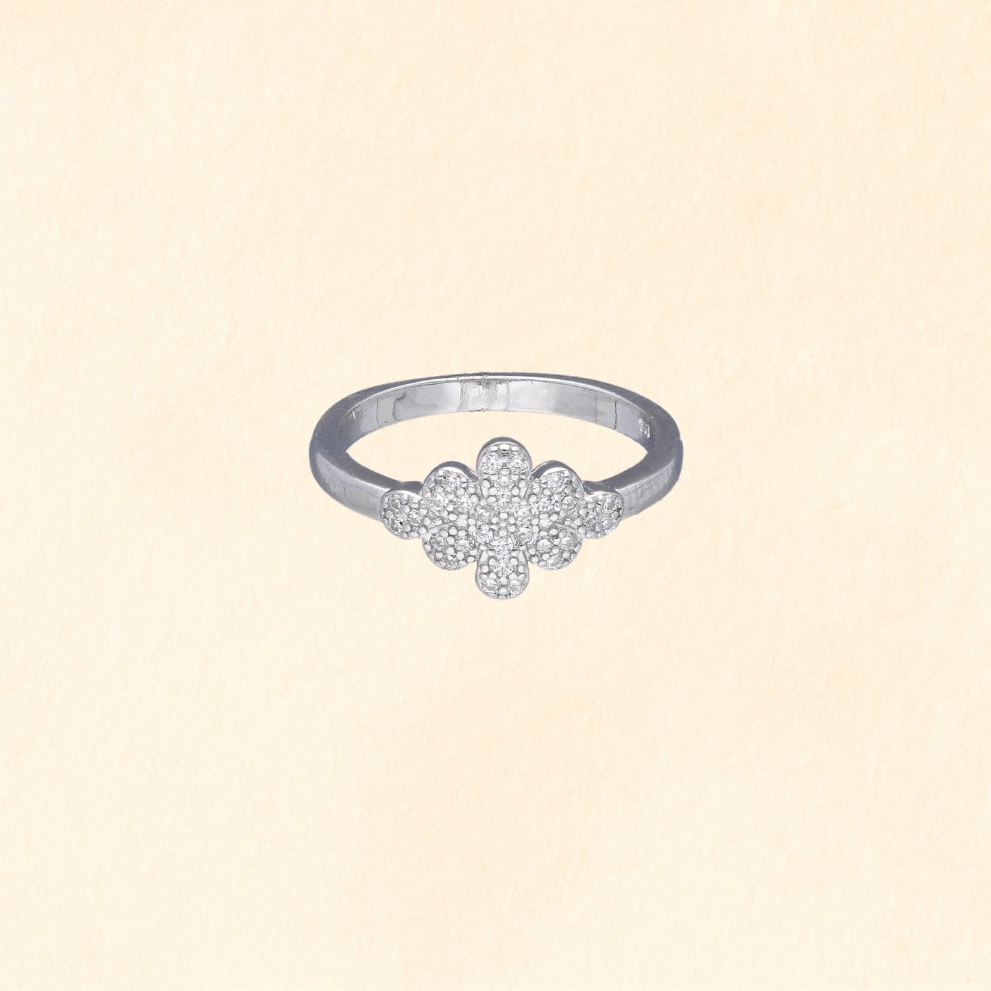 Silver Floral Zircon Finger Ring
