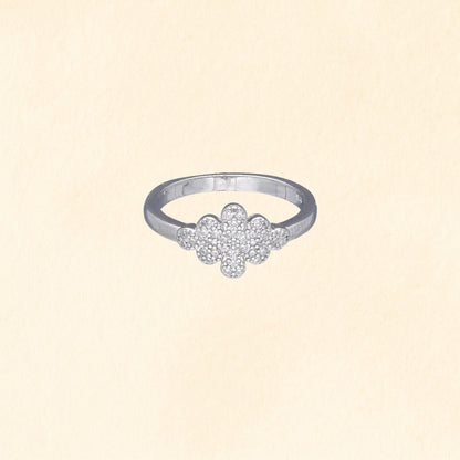 Silver Floral Zircon Finger Ring