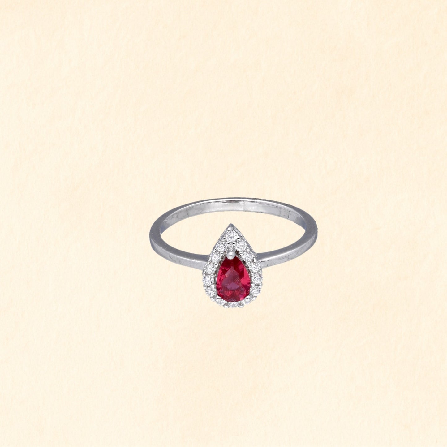 Red Teardrop Silver Finger Ring