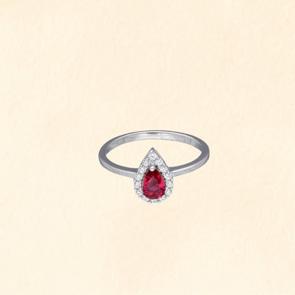 Red Teardrop Silver Finger Ring