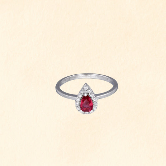 Red Teardrop Silver Finger Ring