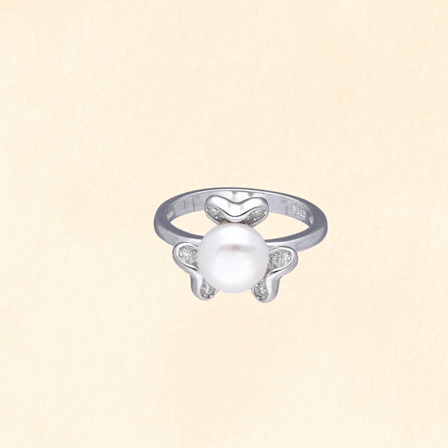 Silver Pearl Heart Finger Ring