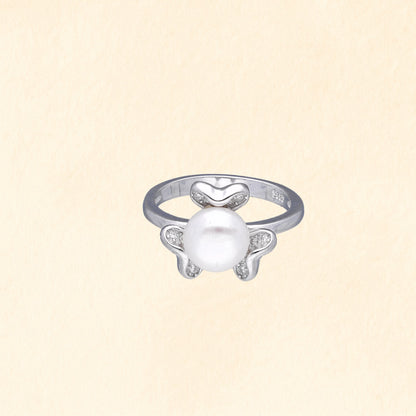 Silver Pearl Heart Finger Ring