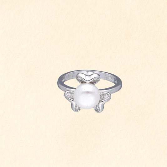 Silver Pearl Heart Finger Ring