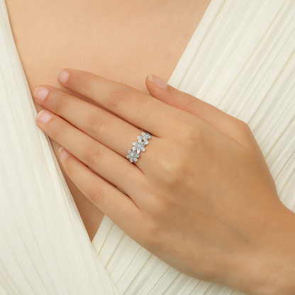 Triple Flower Silver Finger Ring