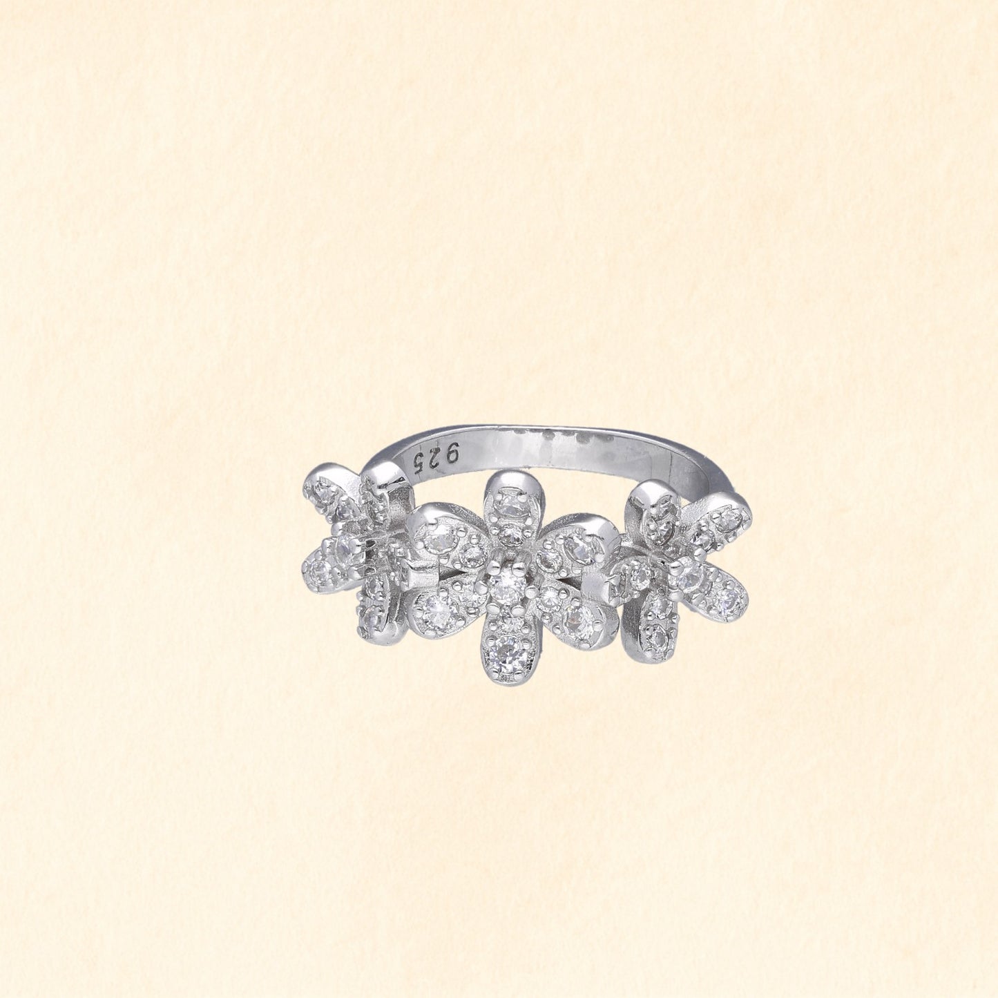 Triple Flower Silver Finger Ring