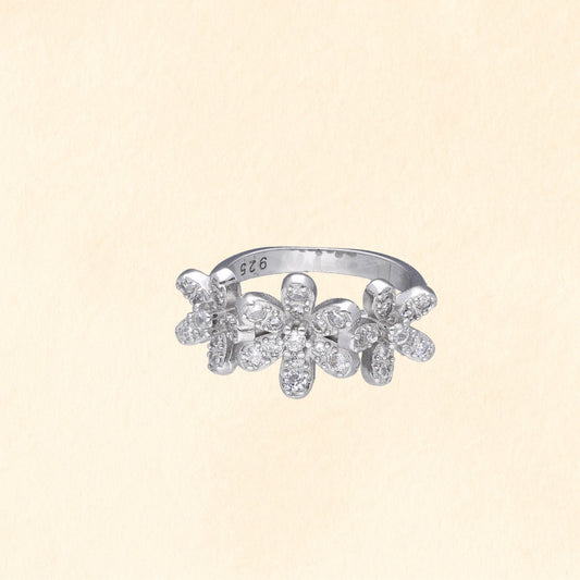 Triple Flower Silver Finger Ring
