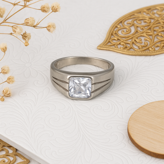 Square Solitaire Ring for Men