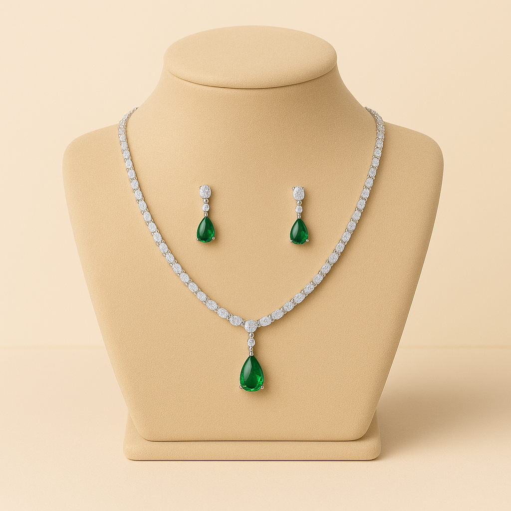 Emerald Drop Necklace Set