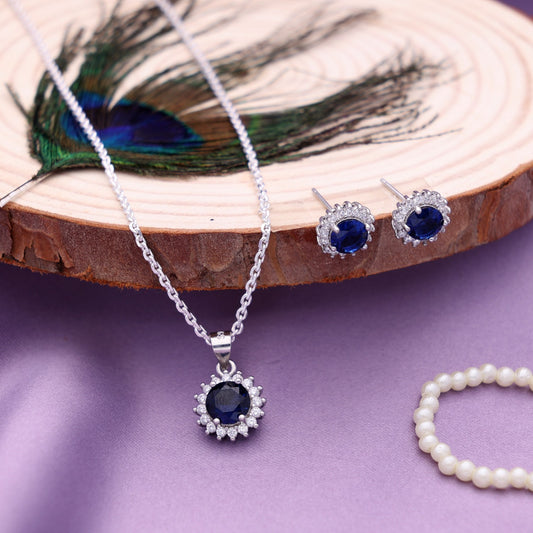Royal Blue Sunburst Pendant Set