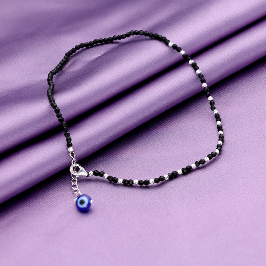Evil Eye Beaded Silver Anklet