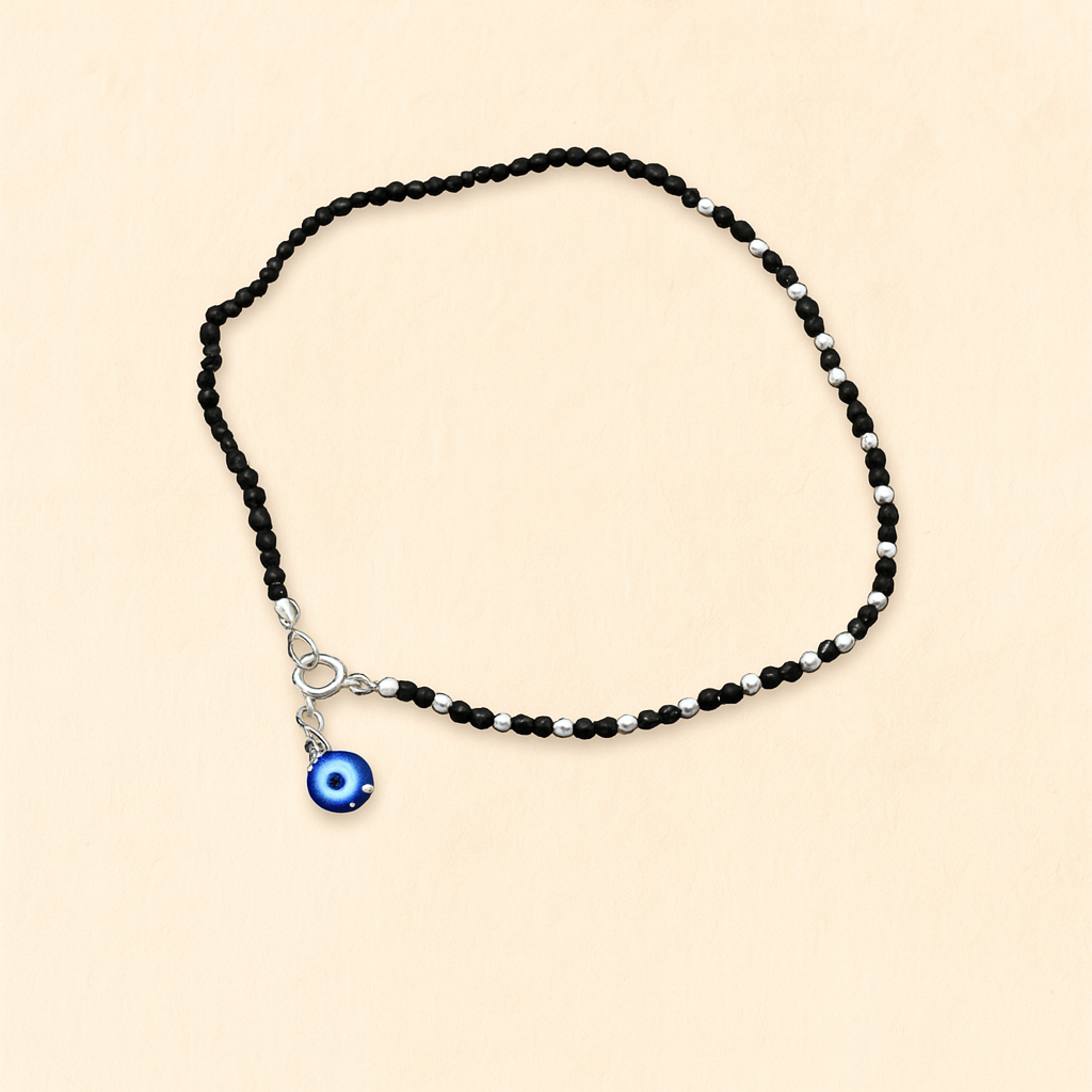 Evil Eye Beaded Silver Anklet