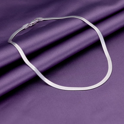 Flat Herringbone Silver Anklet
