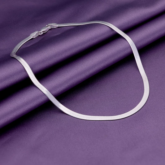 Flat Herringbone Silver Anklet