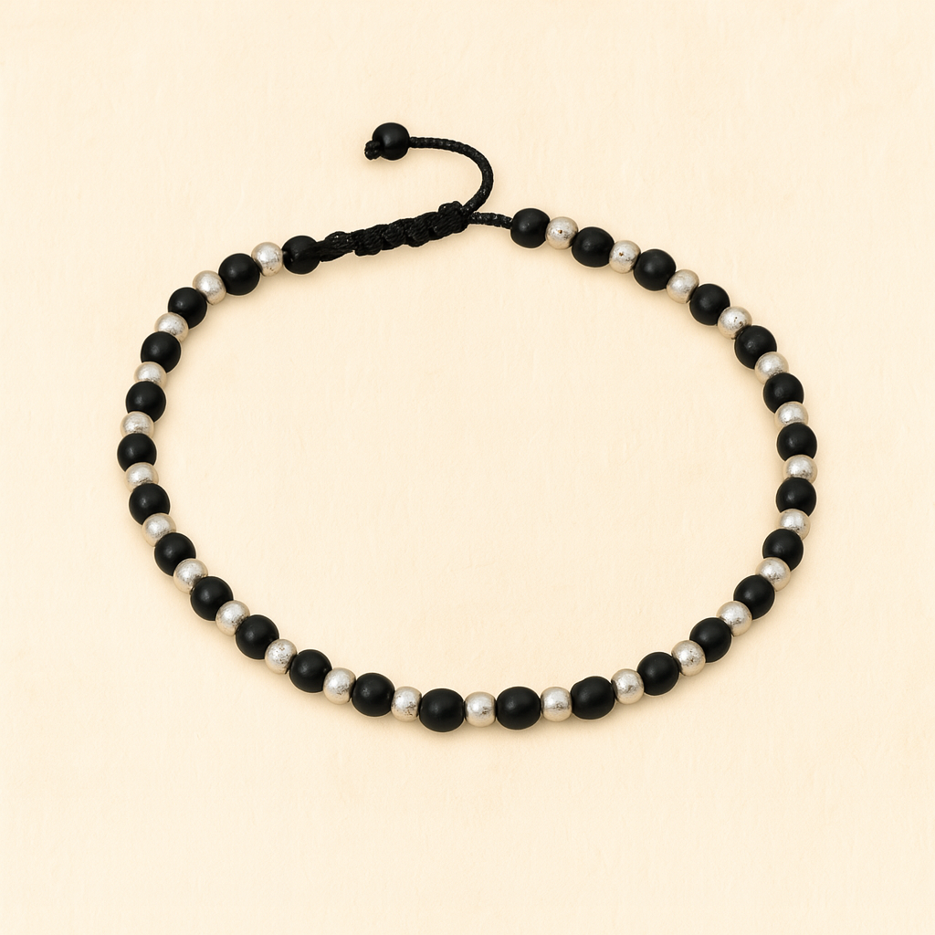 Adjustable Beaded Silver Anklet