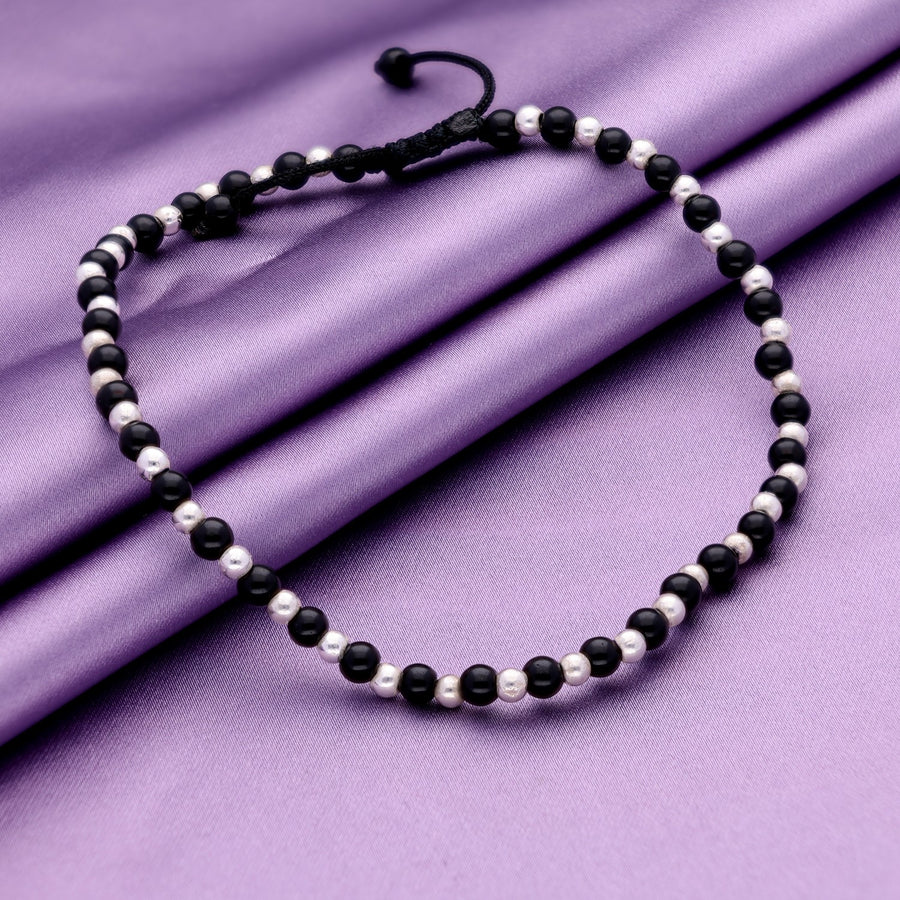 Adjustable Beaded Silver Anklet