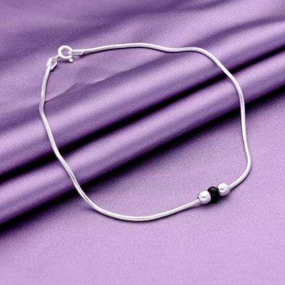 Triple Bead Silver Anklet