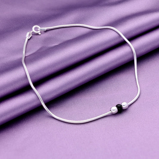 Triple Bead Silver Anklet