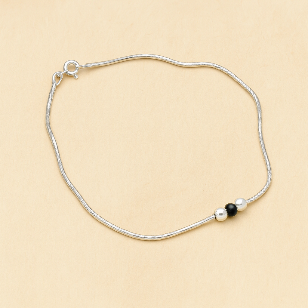 Triple Bead Silver Anklet