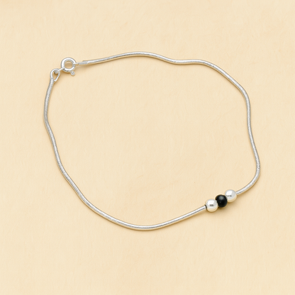 Triple Bead Silver Anklet