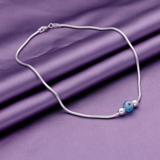 Blue Evil Eye Silver Anklet