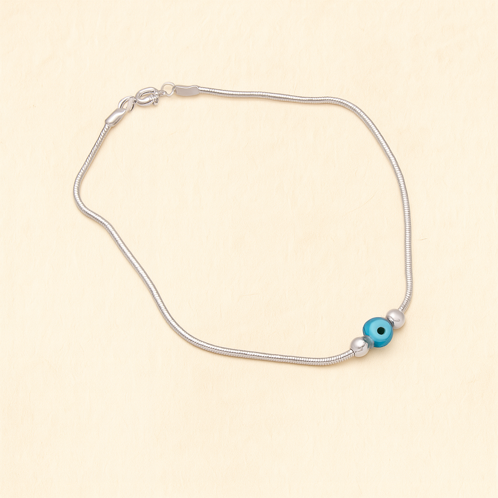 Blue Evil Eye Silver Anklet