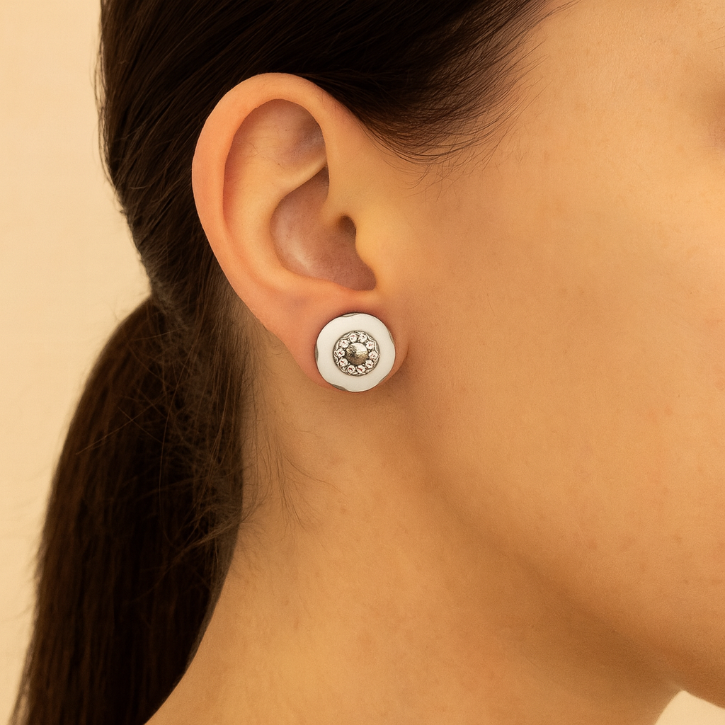 White Enamel Stud Earrings