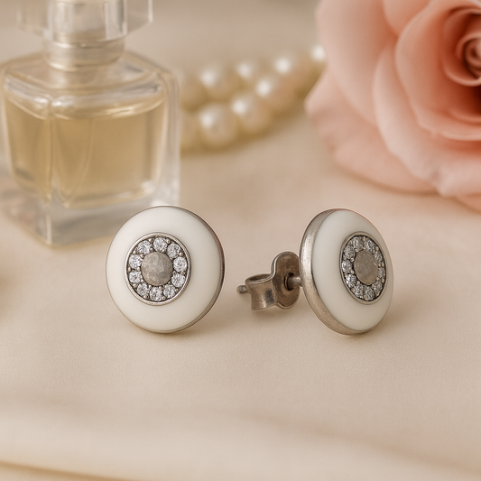 White Enamel Stud Earrings