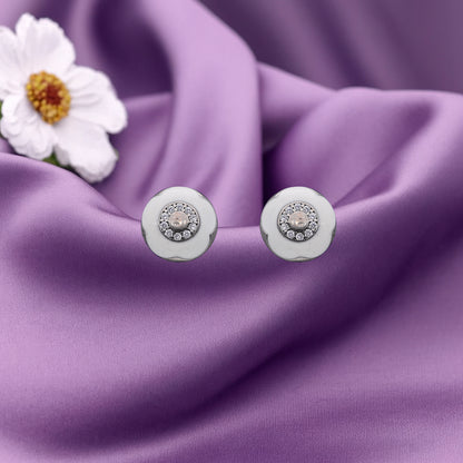 White Enamel Stud Earrings