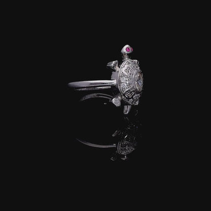 Turtle Design Finger Ring with CZ Stones