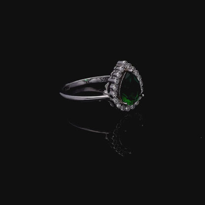Emerald Halo Teardrop Ring