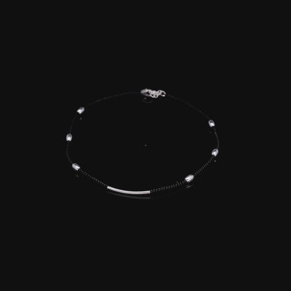 Silver Tube Black Bead Anklet