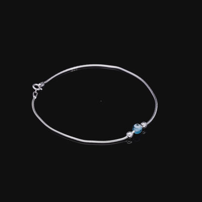 Blue Evil Eye Silver Anklet